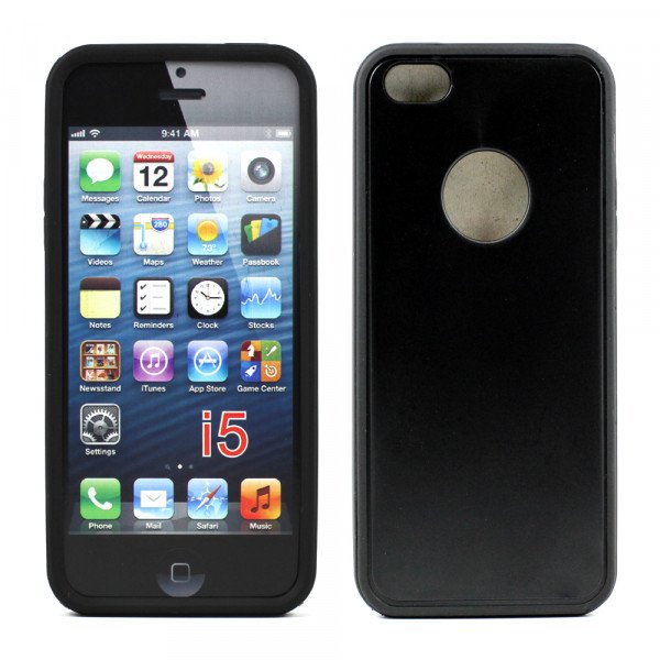 Wholesale iPhone 5 5S Gummy Hybrid Case (Black Black)